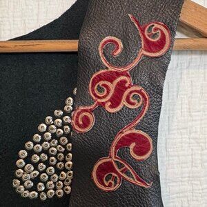 Moto Black Leather Fringe Vest with Studs